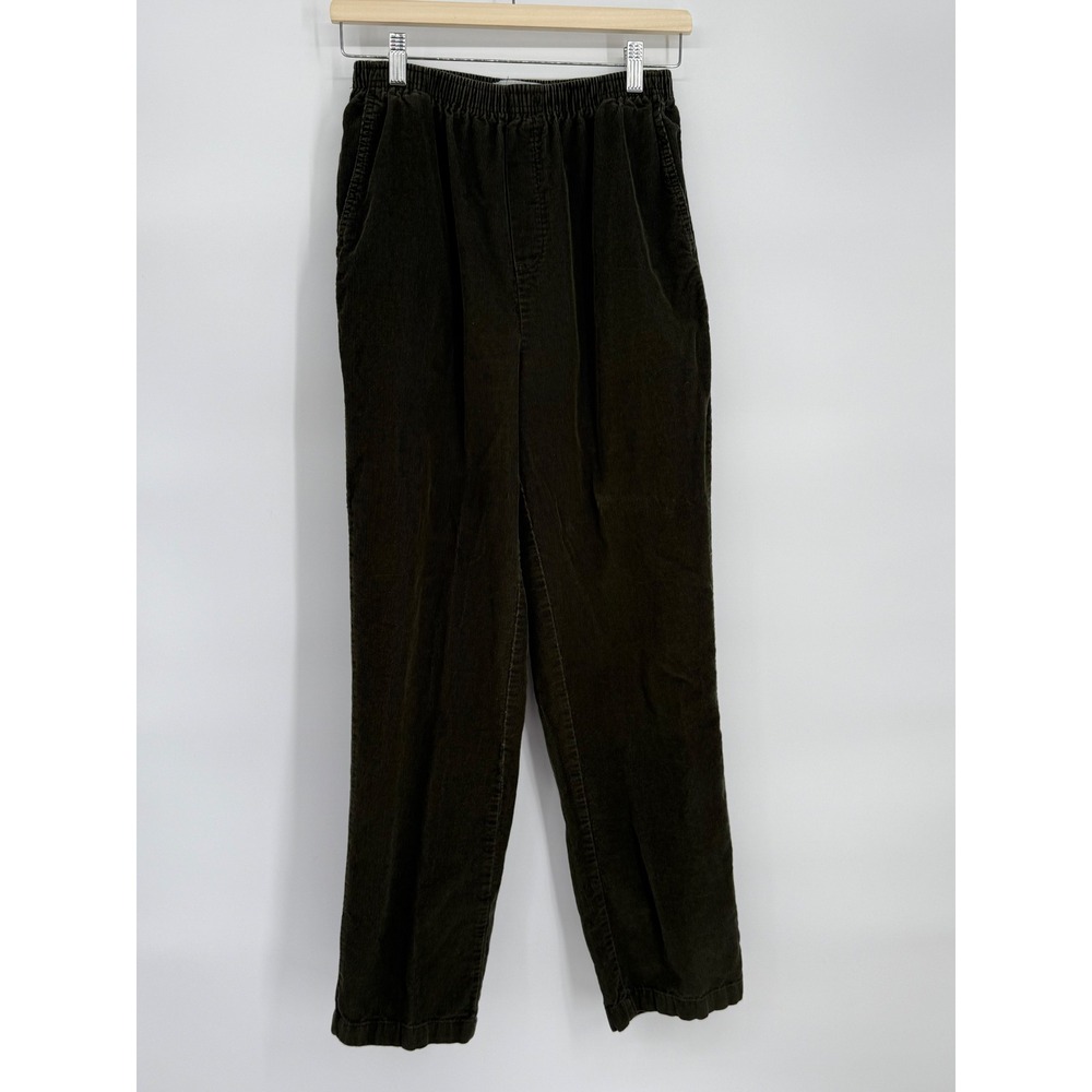 Cabin Creek Corduroy Pants Women's Size 8 Olive Green Elastic Waist Straight Leg